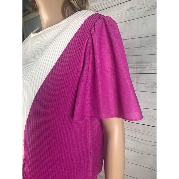 True Vintage Dress Size 13/14 Laurel Ridge Pink White Pleated Polyester Retro - Picture 6 of 12